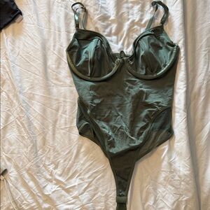 ISSI Olive Green Satin Underwire Bodysuit